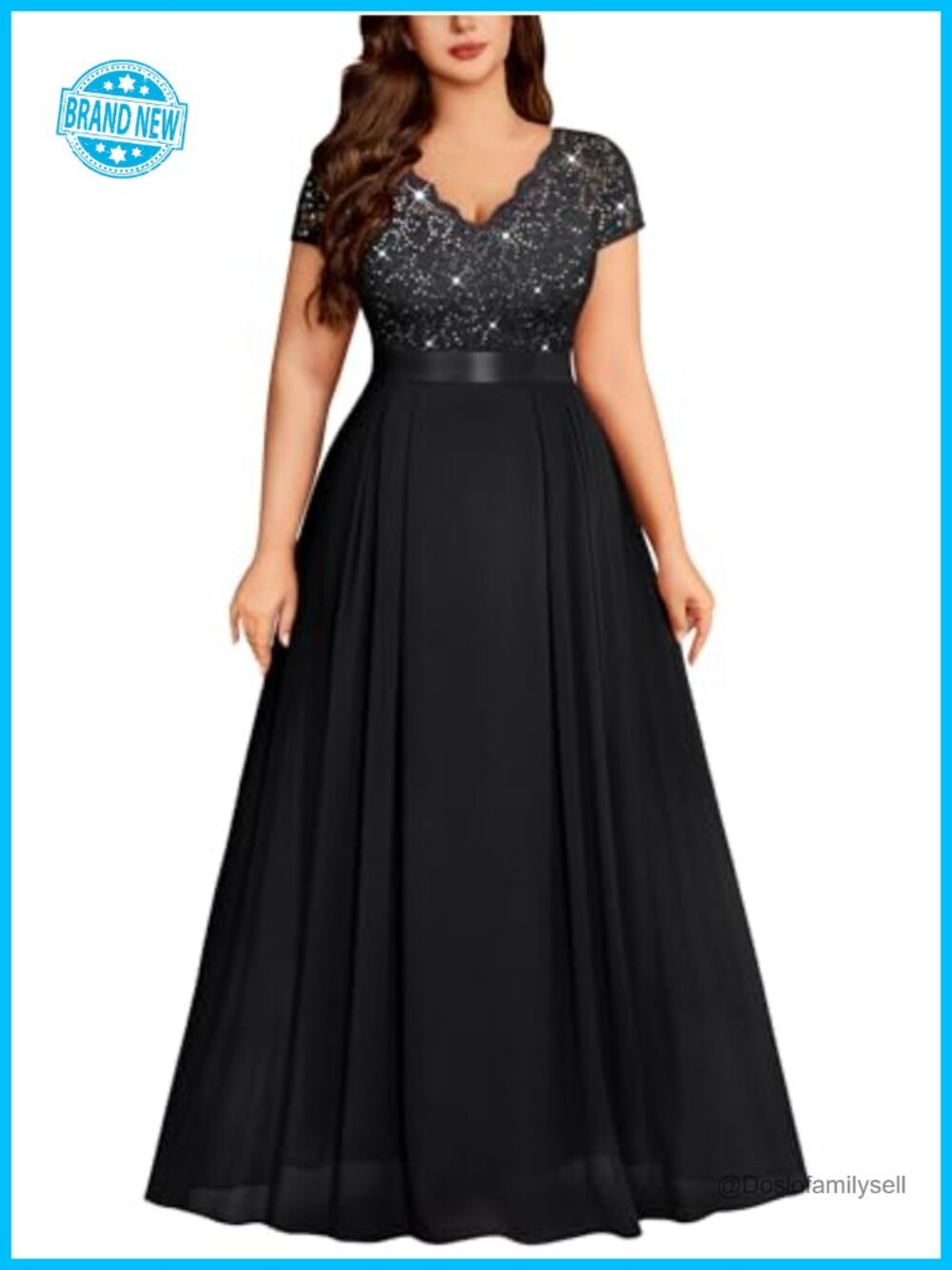 Plus Size Sequin Floral Lace Chiffon Maxi Dress Formal Evening Gown